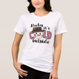Christmas Sayings Girly Pink Glitter Name Snowman Tri-Blend Shirt