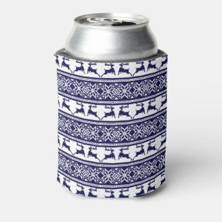 Christmas, Scandinavian Folk Blue and White Can Cooler