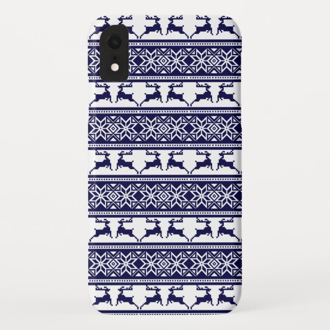 Christmas, Scandinavian Folk Blue and White Case-Mate iPhone Case (Back)