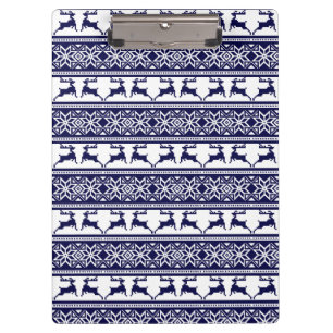 Christmas, Scandinavian Folk Blue and White Clipboard