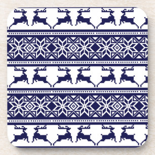 Christmas, Scandinavian Folk Blue and White Coaster