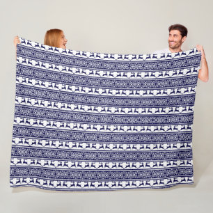 Christmas, Scandinavian Folk Blue and White Fleece Blanket