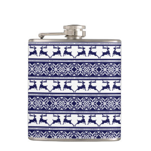 Christmas, Scandinavian Folk Blue and White Hip Flask
