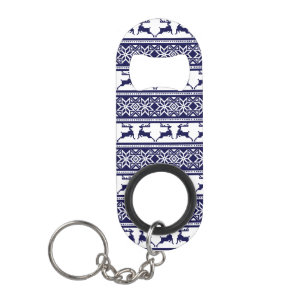 Christmas, Scandinavian Folk Blue and White Keychain Bottle Opener