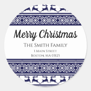 Christmas, Scandinavian Folk Blue and White Label