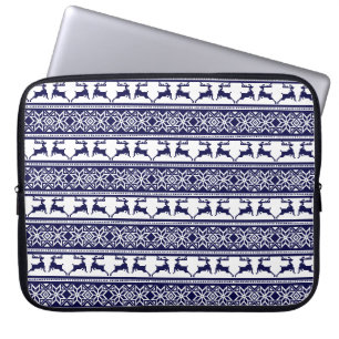 Christmas, Scandinavian Folk Blue and White Laptop Sleeve