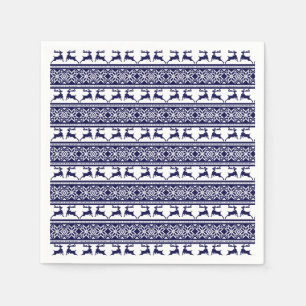 Christmas, Scandinavian Folk Blue and White Napkin