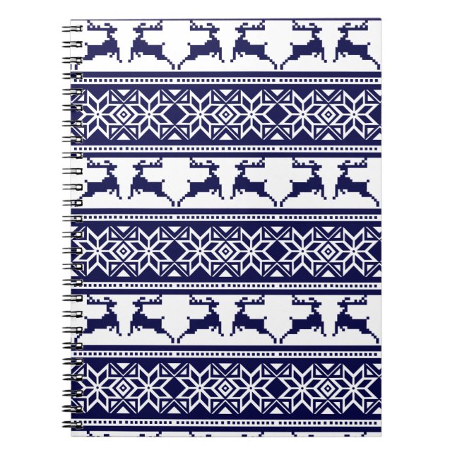 Christmas, Scandinavian Folk Blue and White Notebook (Front)
