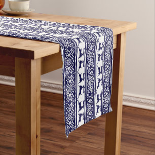 Christmas, Scandinavian Folk Blue and White Short Table Runner