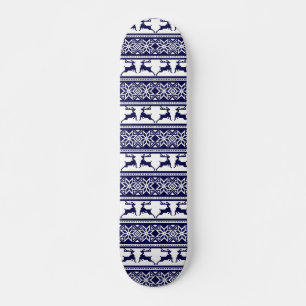 Christmas, Scandinavian Folk Blue and White Skateboard