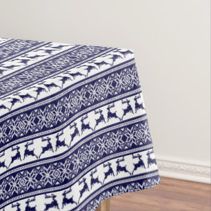 Christmas, Scandinavian Folk Blue and White Tablecloth