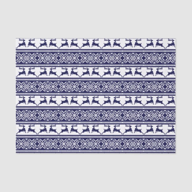 Christmas, Scandinavian Folk Blue and White Tissue Paper (Front)