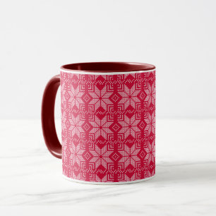 Christmas, Scandinavian, red, white, snowflakes Mug