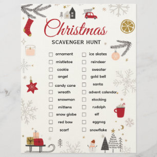 Christmas Scavenger Hunt Checklist Art Letterhead