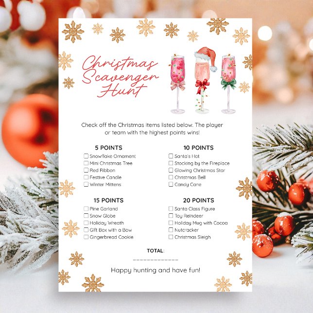 Christmas Scavenger Hunt Game Holiday Card (Scavenger Hunt Christmas Game Card)