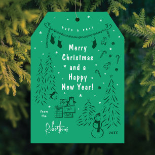 Christmas Scene Doodle Green Christmas Card