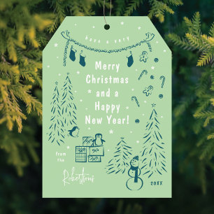 Christmas Scene Doodle Teal & Green Christmas Card