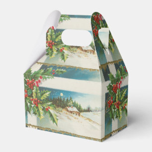 Christmas Scene Holly Snow Winter Favor Box