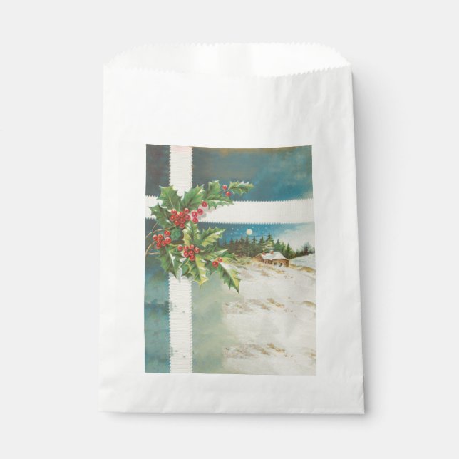 Christmas Scene Holly Snow Winter Favour Bag (Front)
