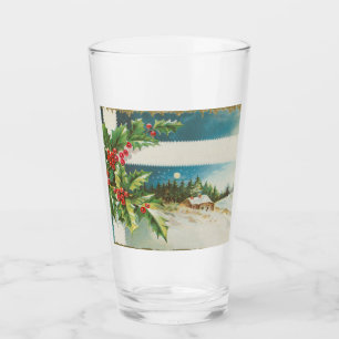 Christmas Scene Holly Snow Winter Glass