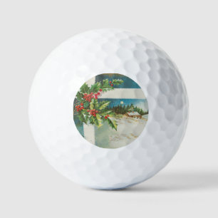 Christmas Scene Holly Snow Winter Golf Balls