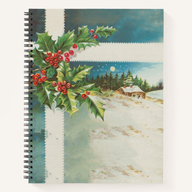 Christmas Scene Holly Snow Winter Notebook (Front)