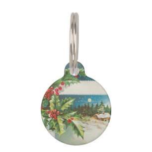 Christmas Scene Holly Snow Winter Pet Tag