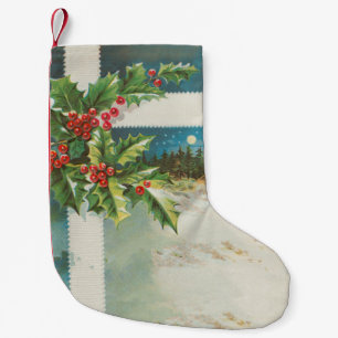 Christmas Scene Holly Snow Winter Small Christmas Stocking