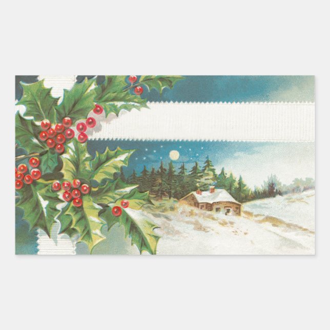 Christmas Scene Holly Snow Winter Sticker (Front)