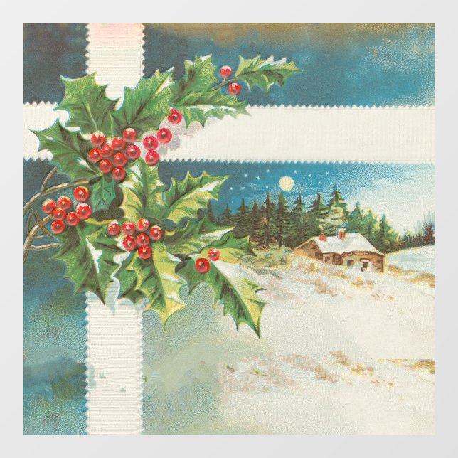 Christmas Scene Holly Snow Winter Window Cling (Sheet)