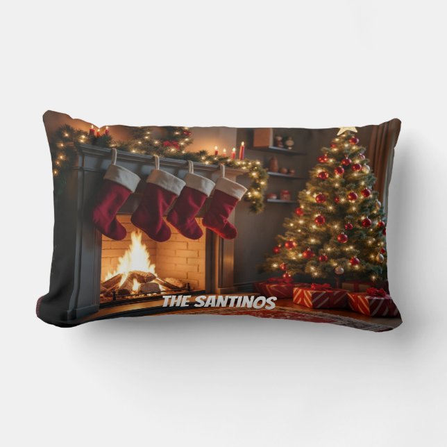 Christmas Scene indoors  Lumbar Pillow (Front)