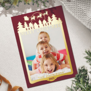 Christmas Scene Metallic & Ruby Red Elegant Photo  Foil Holiday Card