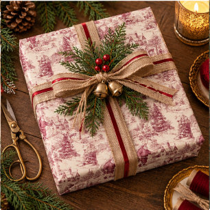 Christmas Scene Toile Elegant  Wrapping Paper