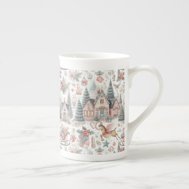 Christmas Scene Wallpaper Bone China Mug (Right)