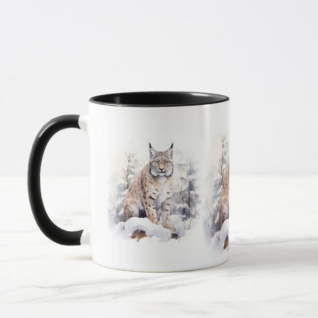 Christmas Scene with a Lynx Cat Mug (Left)