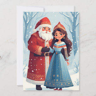 Christmas scene with Santa Claus and Snow Maiden Card