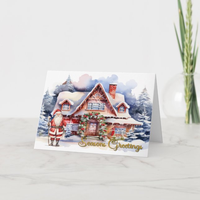 Christmas Scene With Santa Greeting Card (Front)