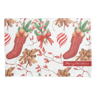 Christmas Scents Cinnamon and Peppermint Pattern Pillowcase