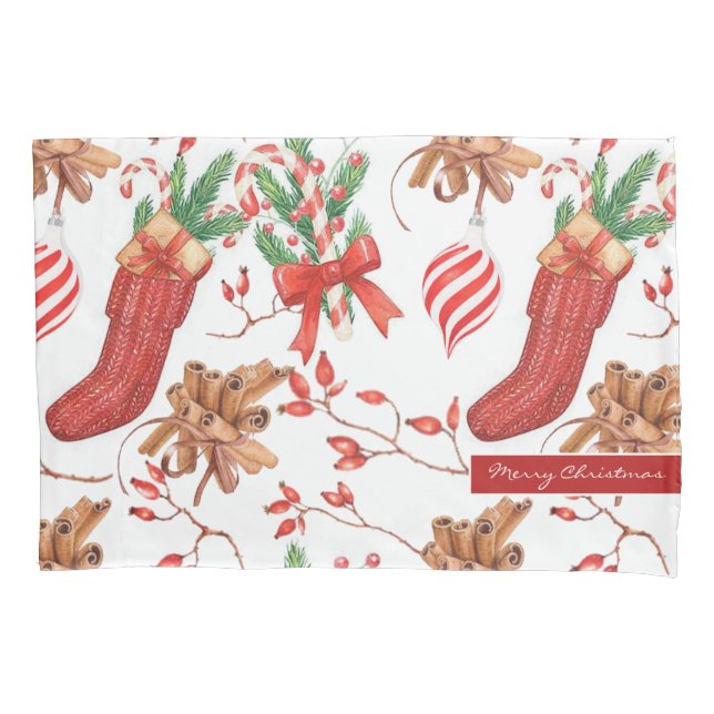 Christmas Scents Cinnamon and Peppermint Pattern Pillowcase (Front)