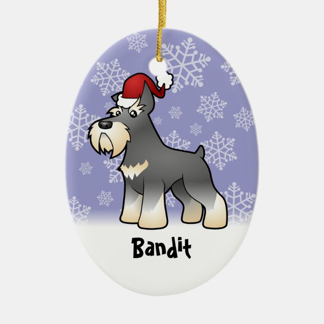 Christmas Schnauzer (add your pets name) Ceramic Ornament (Front)