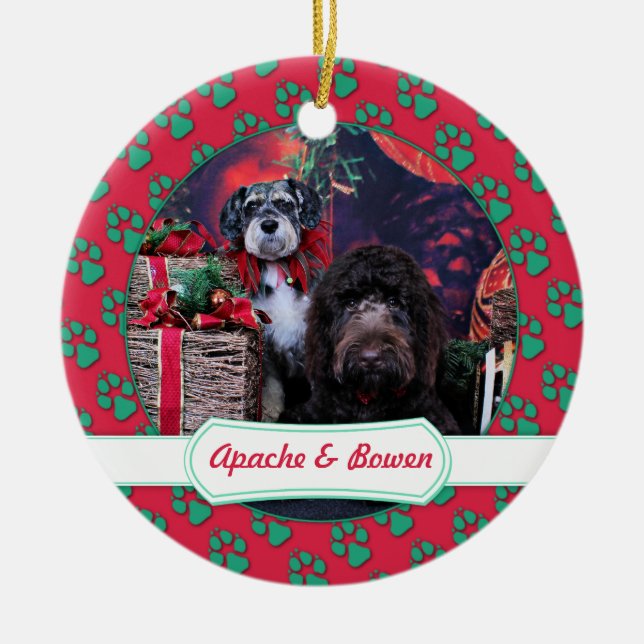 Christmas - Schnauzer Apache - Bowen LabraDoodle Ceramic Ornament (Front)