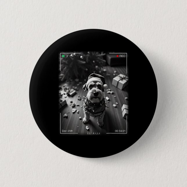 Christmas Schnauzer Caught On Camera  2 Inch Round Button (Front)
