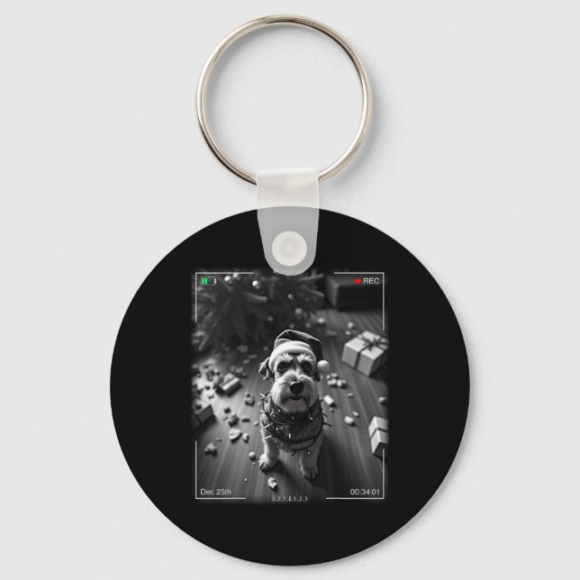 Christmas Schnauzer Caught On Camera  Keychain (Front)