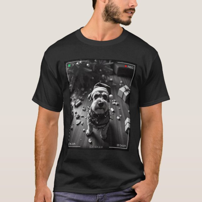 Christmas Schnauzer Caught On Camera  T-Shirt (Front)
