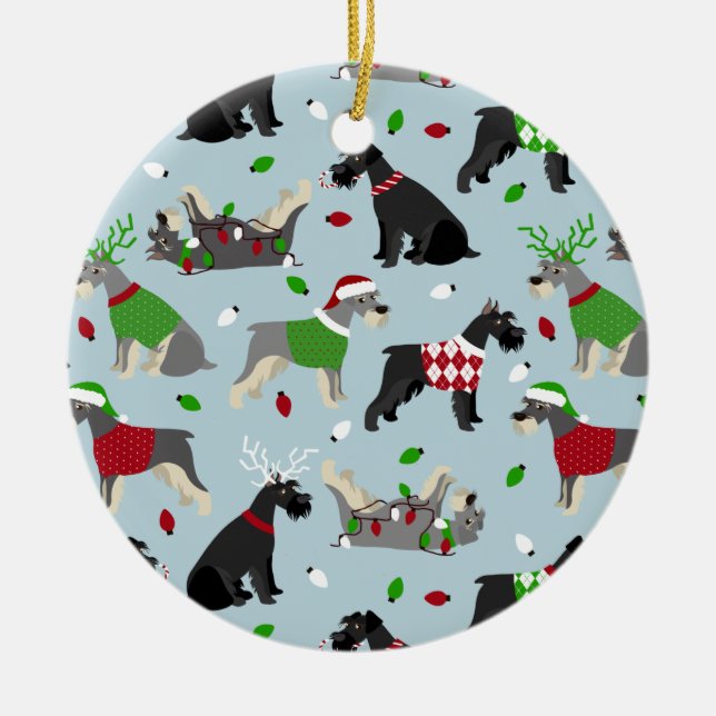 Christmas Schnauzer Ceramic Ornament (Front)