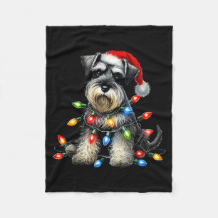 Christmas Schnauzer Dog Santa Hat Xmas Light Holid Fleece Blanket