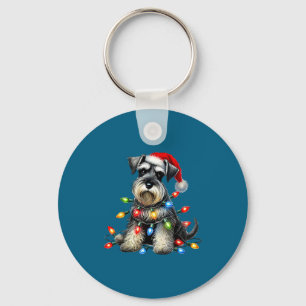 Christmas Schnauzer Dog Santa Hat Xmas Light Holid Keychain