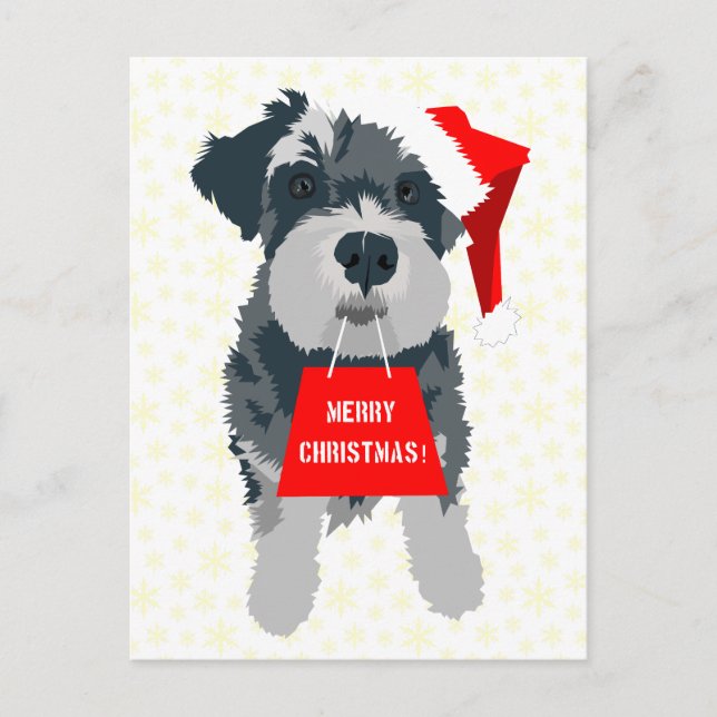 Christmas Schnauzer Dog With Santa Hat Postcard (Front)