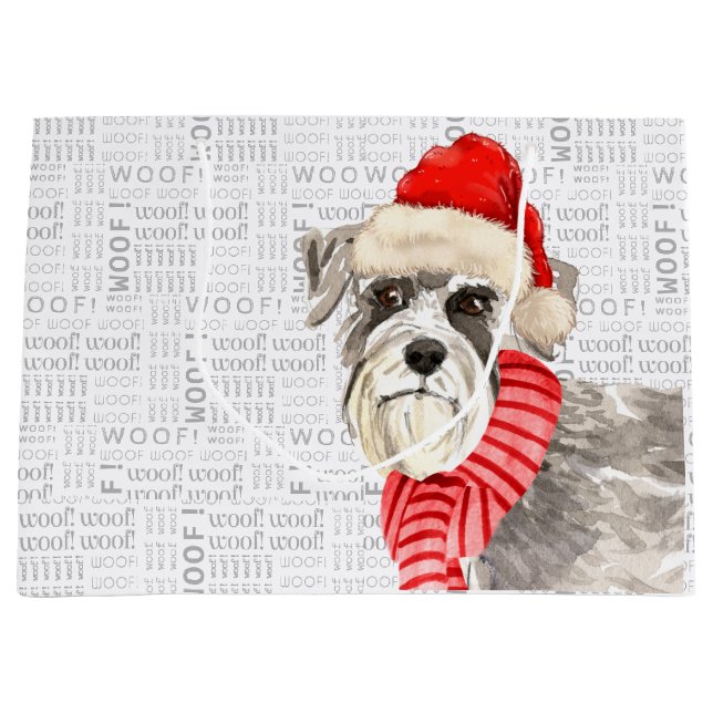 Christmas Schnauzer Dog Woof Words Holiday Large Gift Bag (Front)