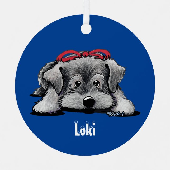 Christmas Schnauzer Puppy  Metal Ornament (Front)